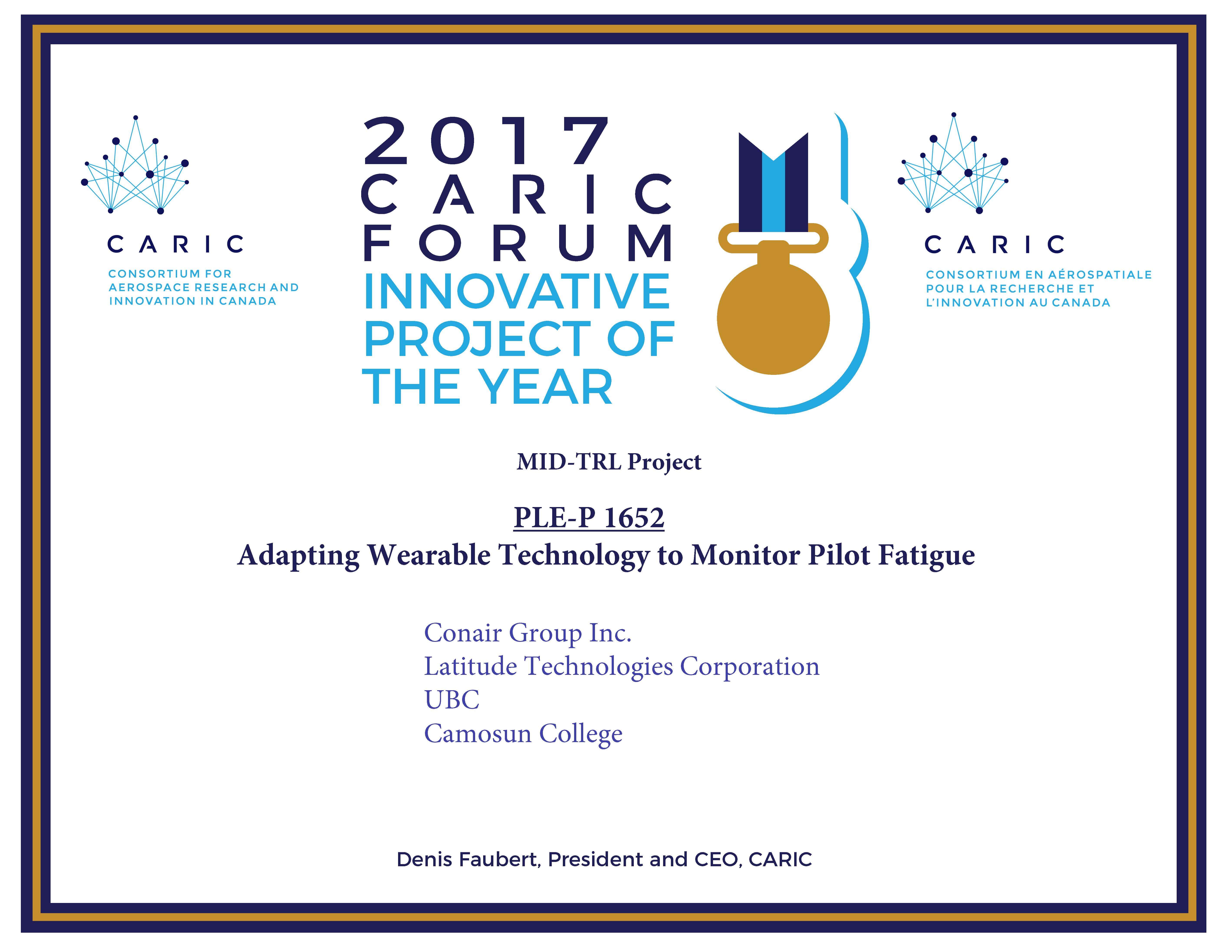 Latitude Technologies 2017 CARIC Award - Pilot Safety & Fatigue Research